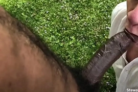 Stewart Sucks off a Beautiful and HUGE Big Black Cock outdoors in his private back yard