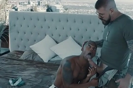 Angry muscle gay daddy teaches his black gay neigbours a lesson - interracial gay threesome sex