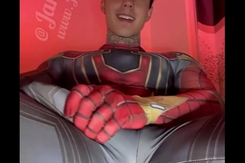 Jakipz strokes his massive cock in super hero costumes before shooting a huge load